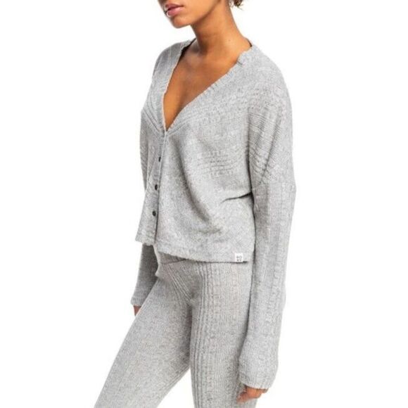 Roxy ERJKT03907 Women's Sz Small Gray Heather Lazy Day Cardigan Sweater - Picture 6 of 7